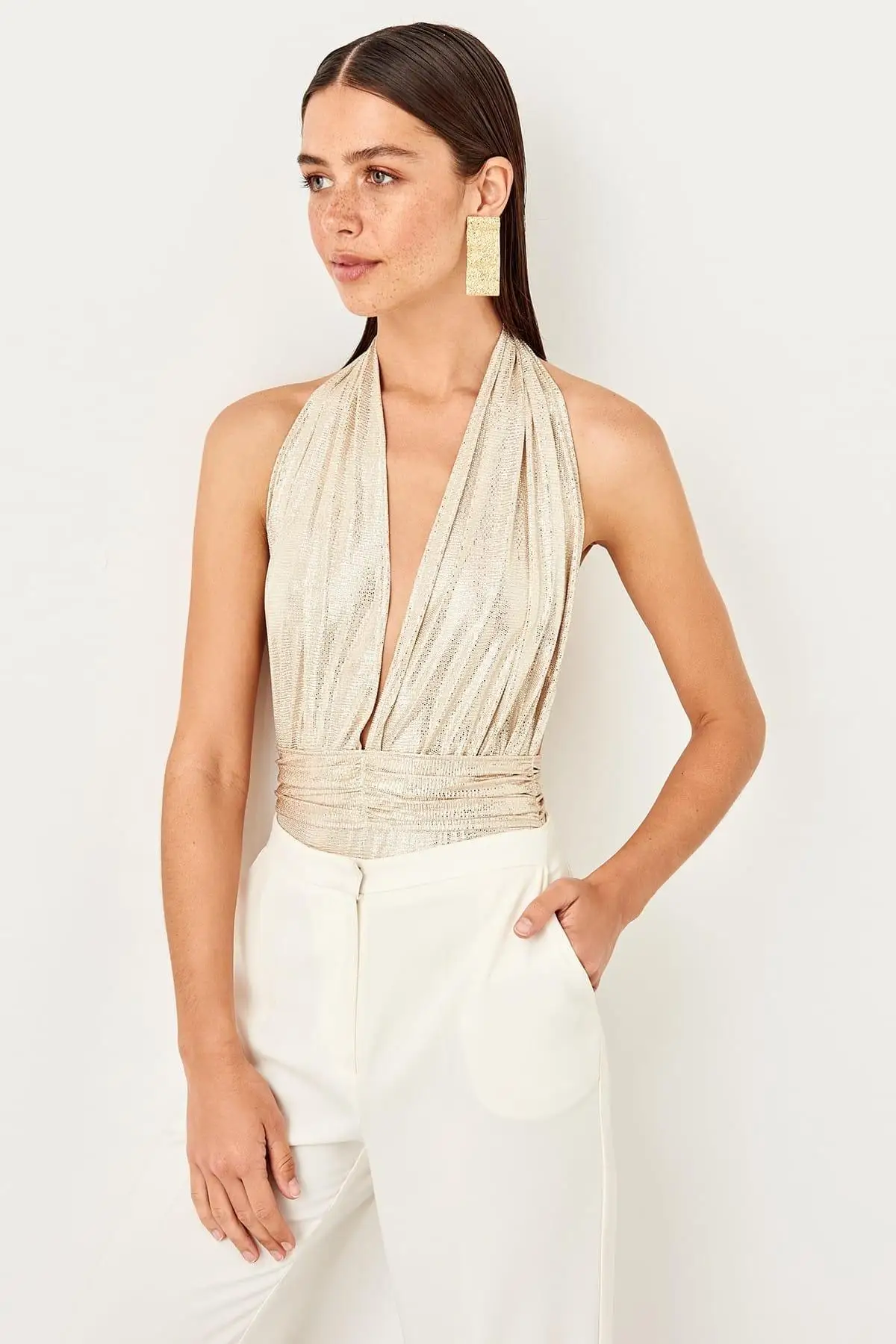 Трендовый Золотой корсет Detaylı Bluz TPRSS19SE0108| |