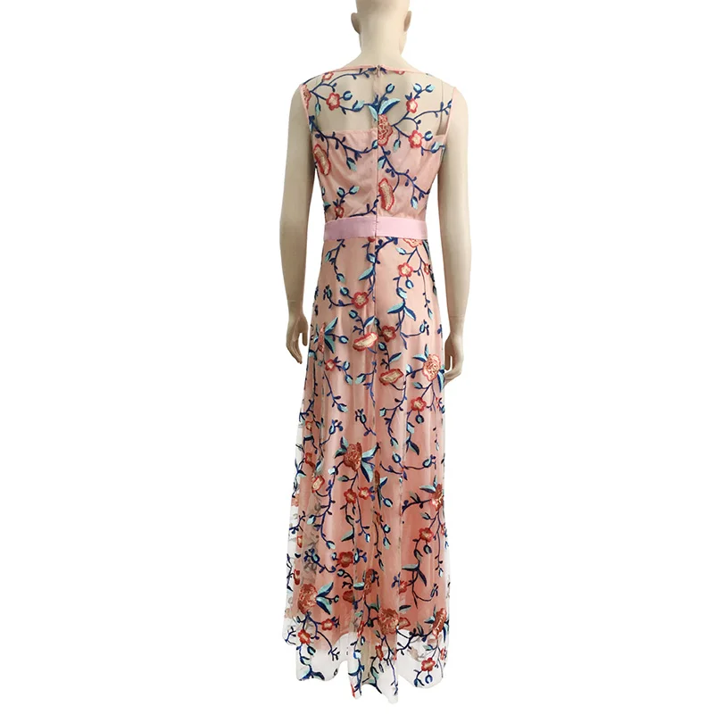 2018 для женщин Винтаж Vestido Longo цветочный вышивка платье Макси Розовый Фиолетовый