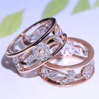 romantic valentines day zircon ring gifts rose gold flower rings for women jewelry wedding anel engagement statement anillos
