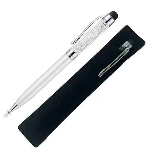White with bag 100 шт Выгравированная кристальная ручка-стилус со стразами шариковые ручки сенсорная ручка Персонализированные Свадебные сувениры индивидуальные рекламные подарки - Цвет: White with bag