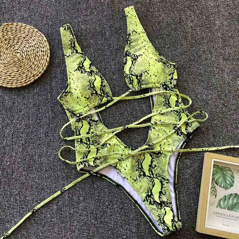 Новый сексуальный леопардовый цельный купальник женский бандажный купальный
