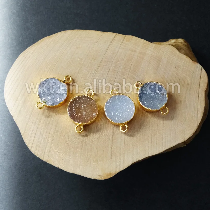 WT-C088Tiny Круглый Агат камень разъем Druzy Камень Агат Подвески Блестящий Sparkly разъем с золотой отделкой
