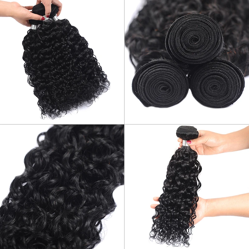 Pinshair Human Hair Weave Bundles Natural Black Water Wave Hair Extensions 1/3/4 Pieces Non-Remy Indian Hair Bundles