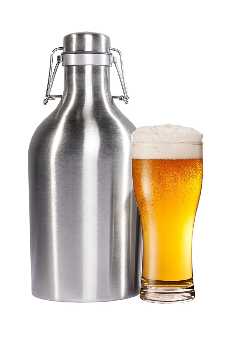Realand Premium 64OZ Stainless Steel Homebrew Beer Growler 1.9L Secure Swing Top Lid Craft Bottle Saver Flip Cap BPA Free