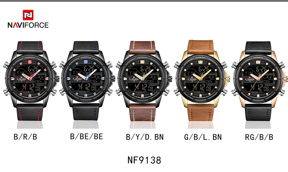Топ люксовый бренд NAVIFORCE часы мужские модные спортивные часы Мужские Цифровые кварцевые часы кожаные военные водонепроницаемые наручные часы