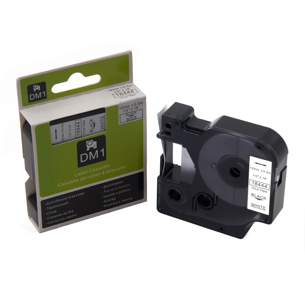 

Absonic 5PCS DYMO Rhino 18444 IND Vinyl Label Tape Black on White 12mm Industrial Cartridge For Rhino 3000 5200 6000 Label Maker