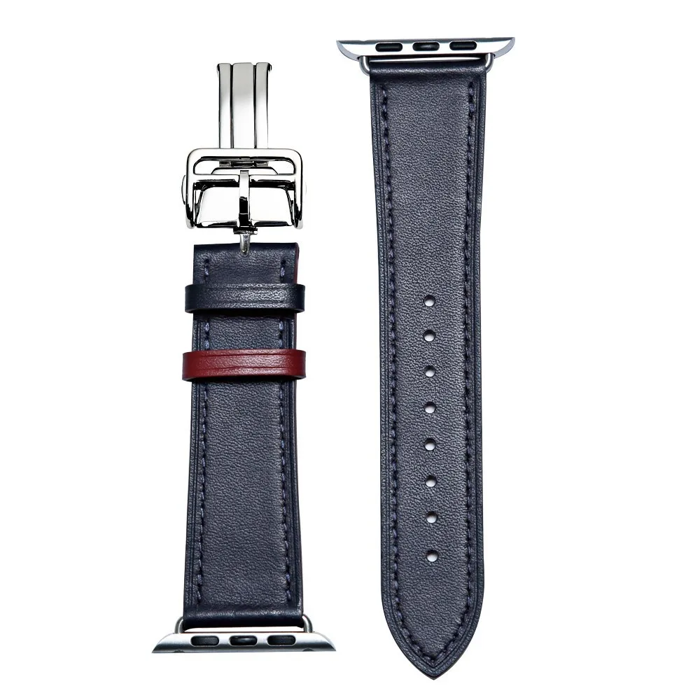 Blue with red circle Кожаный ремешок для Apple Watch 4, 3, 2, 1, застежка-Пряжка, браслет для Iwatch 40 мм, 42 мм, 38 мм, 44 мм, ремень для одного тура - Цвет ремешка: Blue with red circle