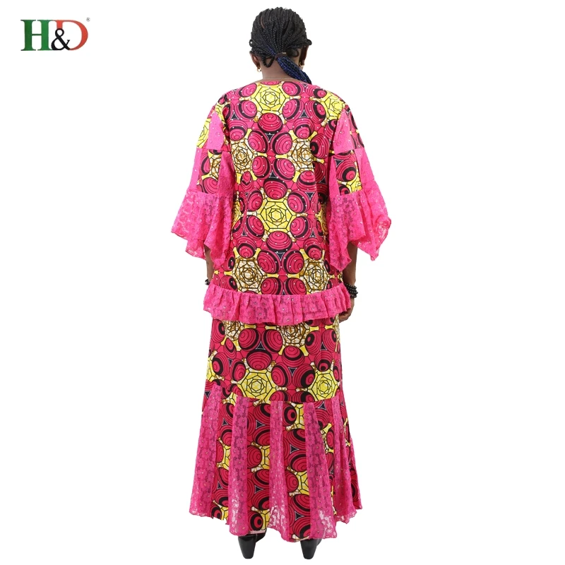H & D африканские стили для женщин с кружевом воск Платье принтом Базен riche ткань