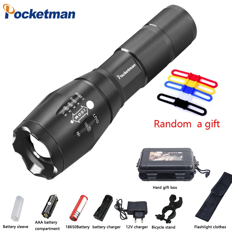 

2018 High Bright Pocketman 5-Mode Zoomable E17 LED Flashlight Torch Waterproof 3x AAA Led light XM-L T6 L2 8000LM z70