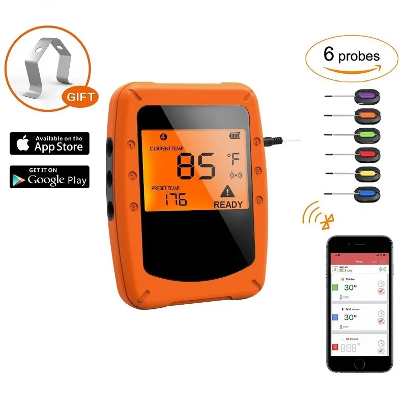 

Food Cooking Wireless BBQ Thermometer With Six Probes Bluetooth App Controlnd Timer Oven Meat Grill Thermometer Kitchen tool