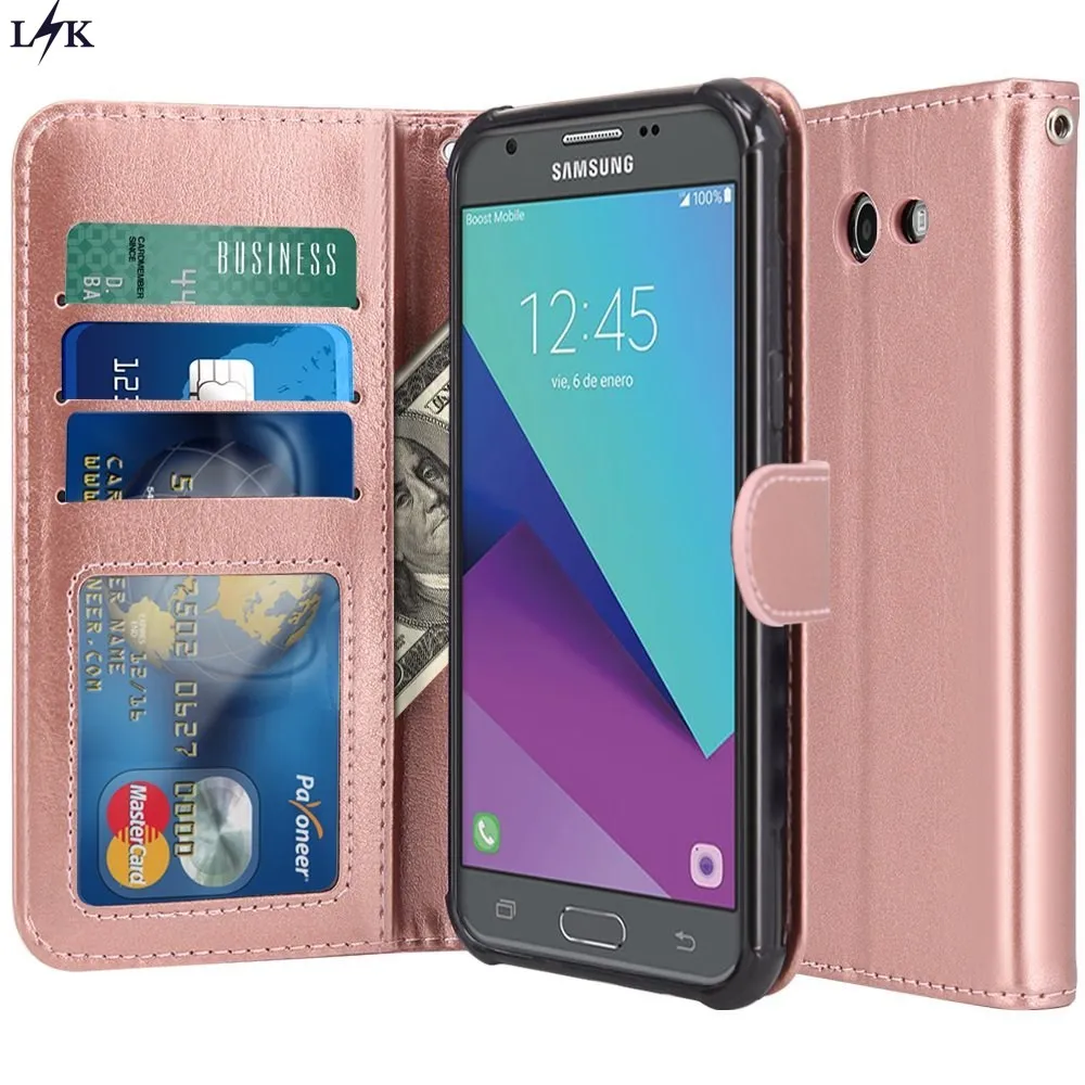 Для Galaxy J3 Появляются Случай LK Роскошный PU Кожаный Бумажник Флип Защитный Чехол