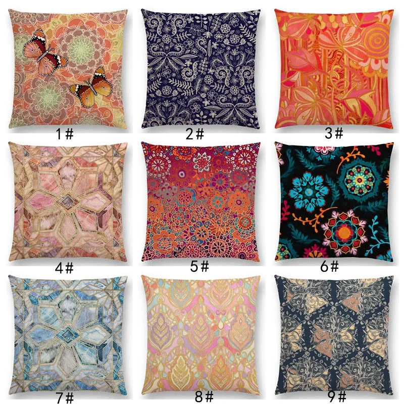 

New Exotic Gorgeous Geometric Porcelain Decorative Pattern Psychedelic Ombre Flower Doodle Sofa Throw Pillow Car Cushion Cover