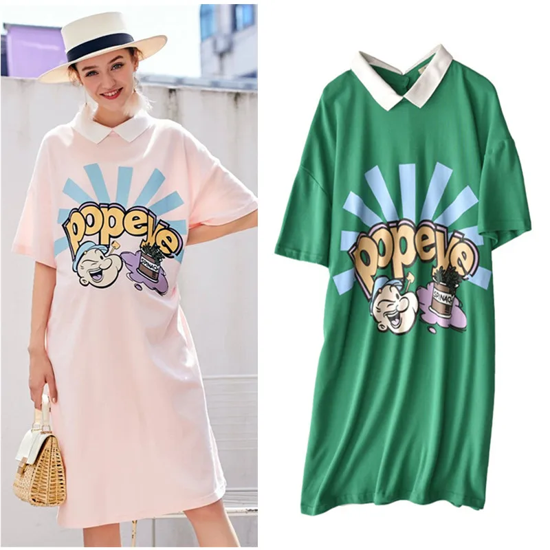 Футболка женская длинная свободного покроя с мультяшным принтом Повседневная