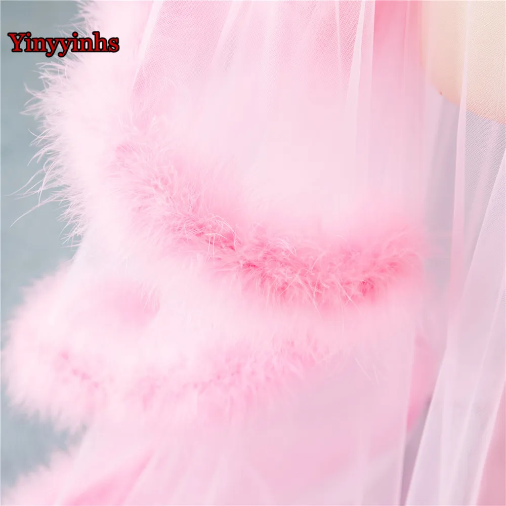 Элегантное vestido de festa длинное вечернее платье v-образный вырез перо длинный рукав Тюль размера плюс вечерние платья для выпускного вечера Robe De Soiree