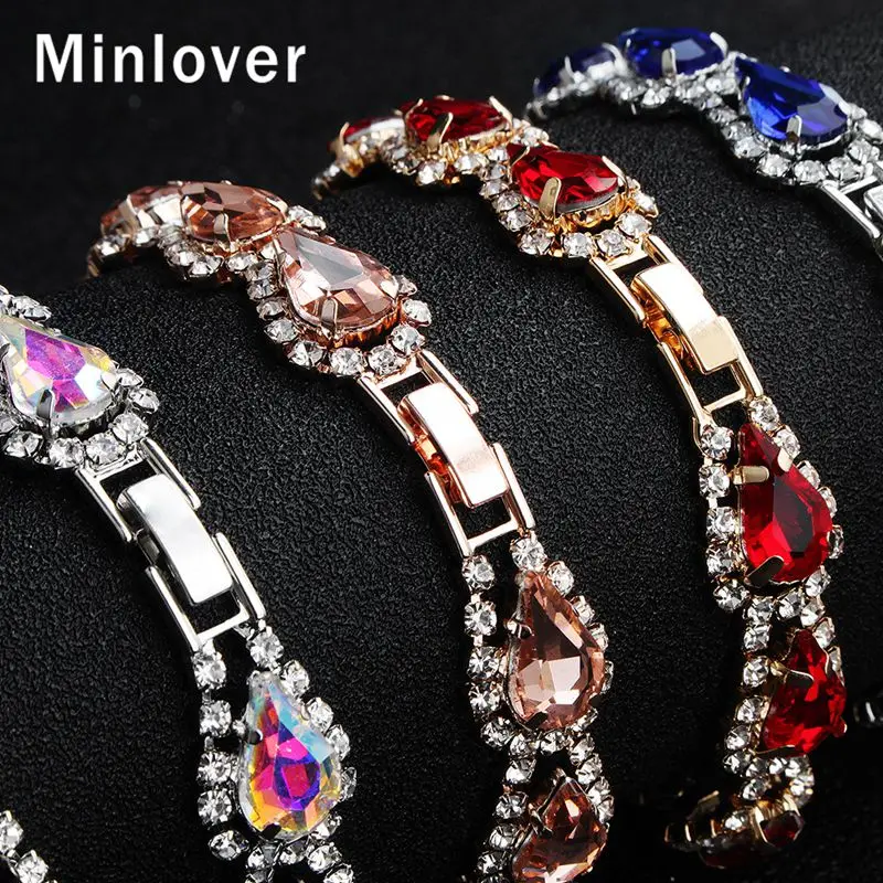 Minlover тренд капли воды Хрустальная цепочка браслеты для женщин 5 цветов тредроп