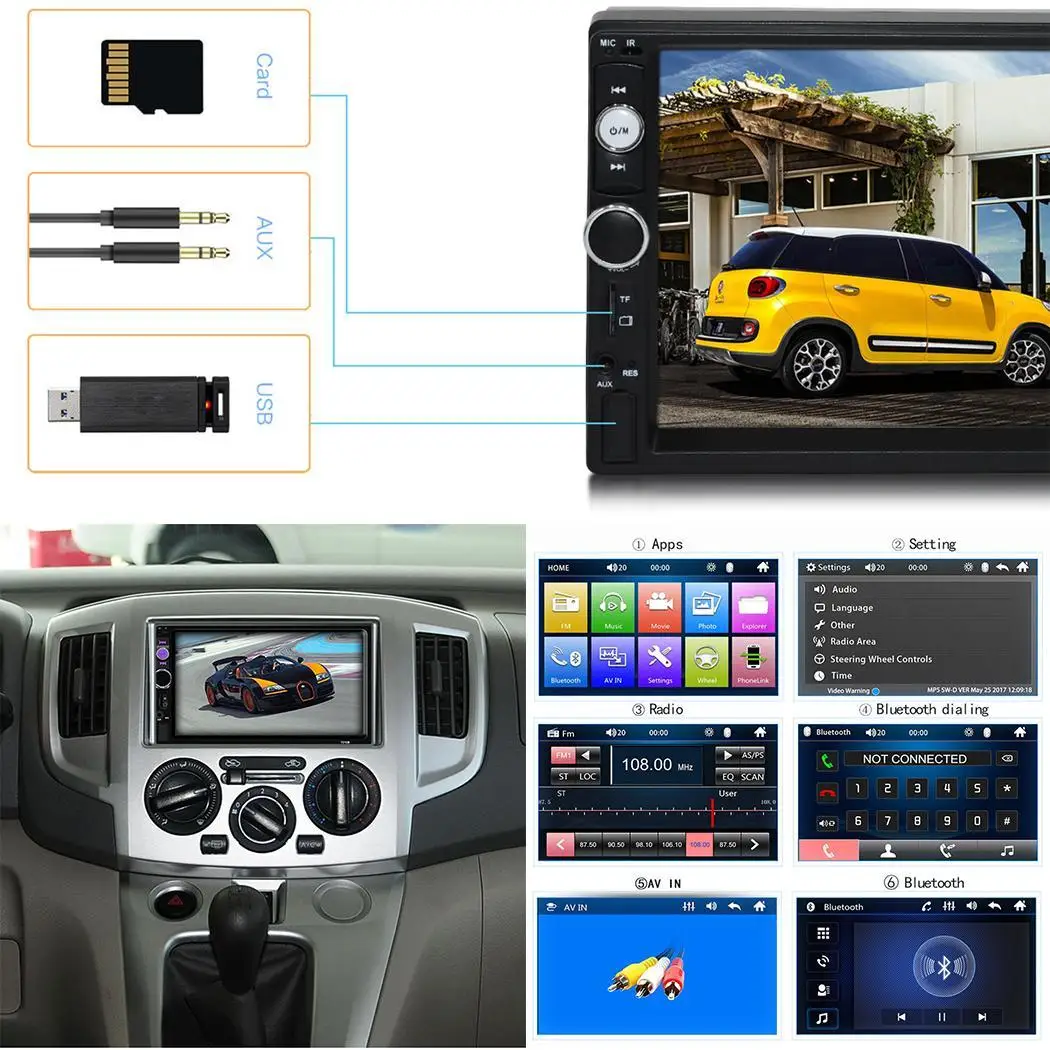 New Multi-function HD 7inch Car MP5 JPG Player TDA7388 MP3/WMA/WAV/OGG/FLAC/APE Bluetooth Hands-free Kit Radio | Автомобили и