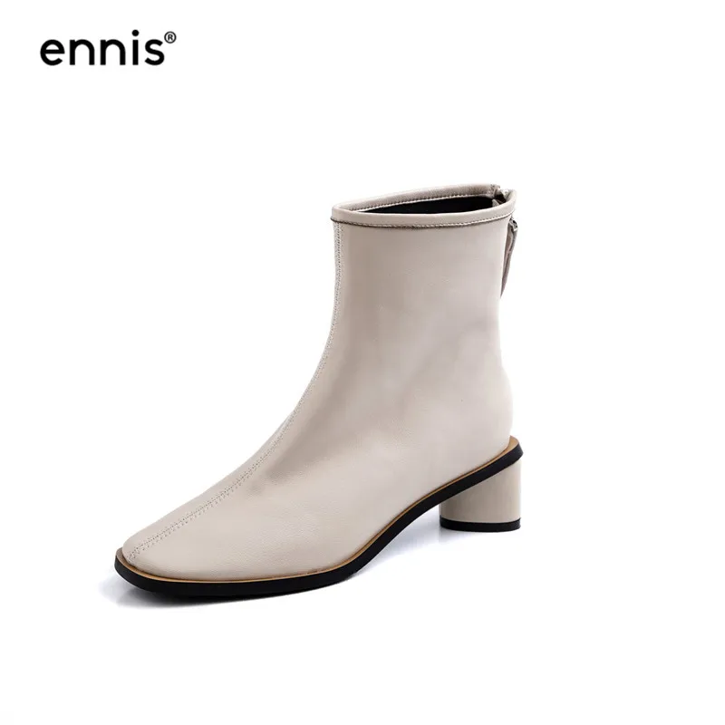 ENNIS/; Модные ботильоны; женские ботинки из натуральной кожи; обувь с круглым носком; ботинки из мягкой кожи; женские осенние повседневные ботинки; A951 - Цвет: Beige