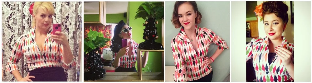 30-Женские винтажные 50s pinup кутюр Лорен рабочая одежда Топ в арлекине с принтом приталенные рубашки размера плюс 4xl camisetas boothals рубашка