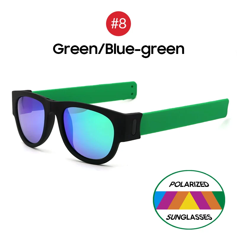 8 Green Blue Green VIVIBEE Новинка зеркальные мужские Поляризованные складные солнцезащитные очки Новое поступление спортивный складной браслет тренд - Цвет линз: 8 Green Blue Green
