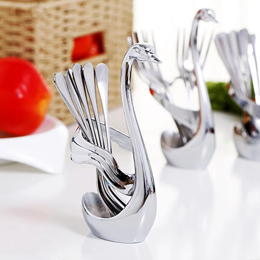 Держатель для ложки лебедя вилки палочки из нержавеющей стали деревянные
