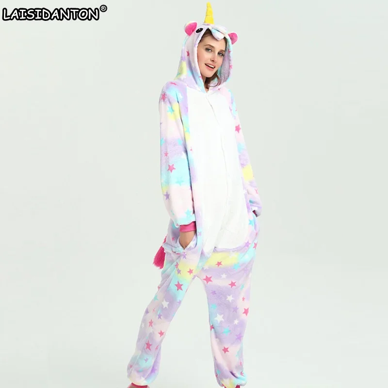 Laisidanton Новый rainbow Unicorn пижамы Наборы для ухода за кожей фланель унисекс взрослых