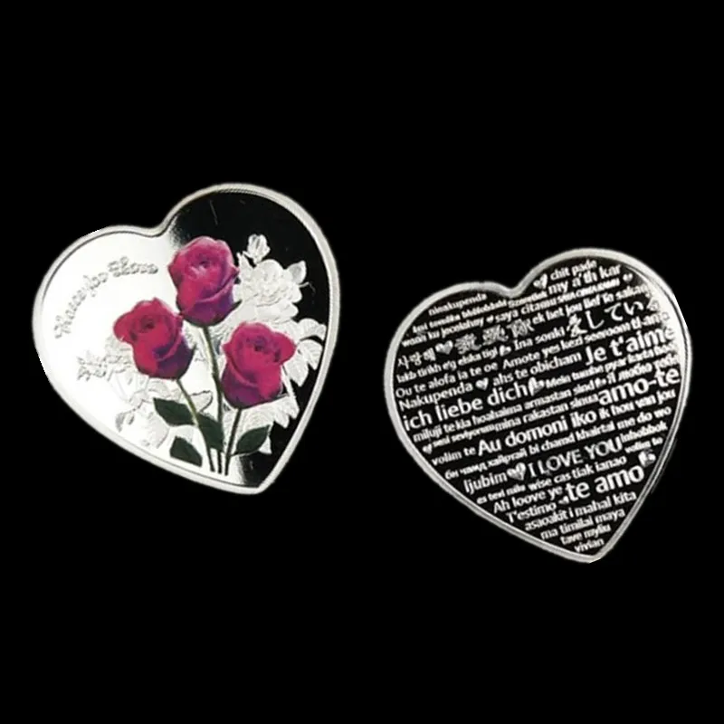 

50 pcs Non magnetic The 2019 Forever love heart shaped Lover gift badge silver plated 40 mm souvenir commemorative coin