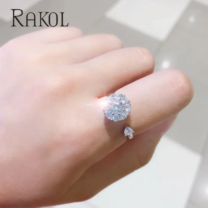 RAKOL новая мода круглая форма высокое качество фианиты Открытое кольцо для женщин
