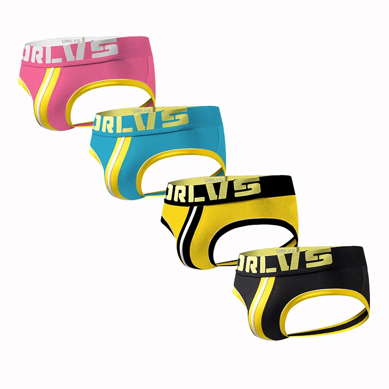 ORLVS 2019 Gay Jockstrap 4Pcs/lot Underwear Cotton Sissy Panties Thong Men String Cueca Sexy Backless crotch Briefs OR164 |