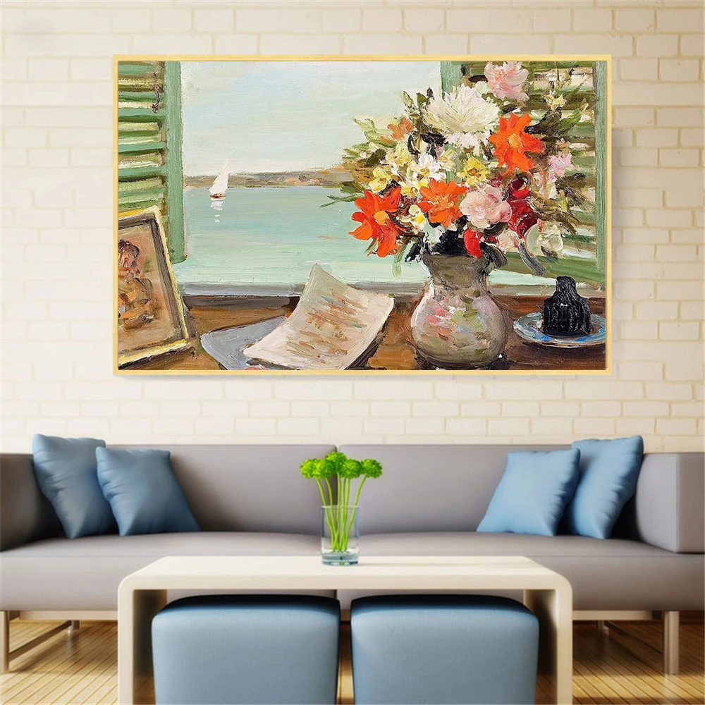 Abstract Art Landscape Window Flowers Poster Vintage Wall Retro Decor Canvas oil Painting Living Room Decoration Home Boat | Дом и сад