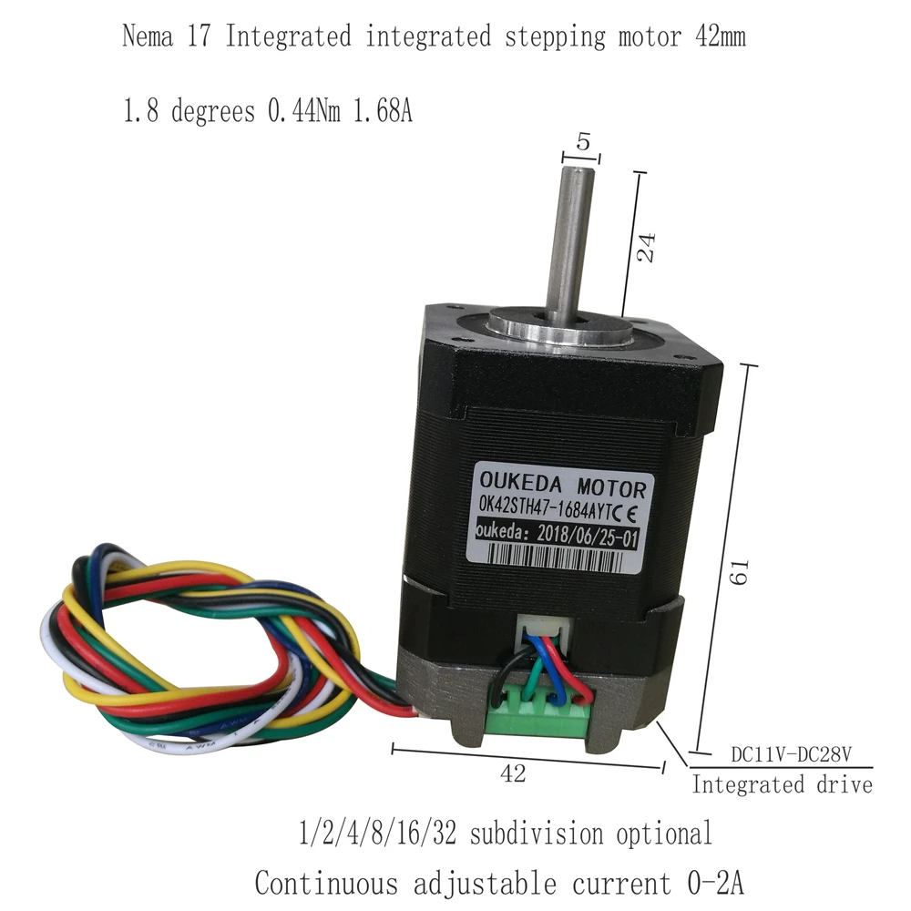 Nema17 42*48 мм шаговый двигатель 1.68A 0 44 КГ. М 0.44Nm интегрированный мотор драйвер