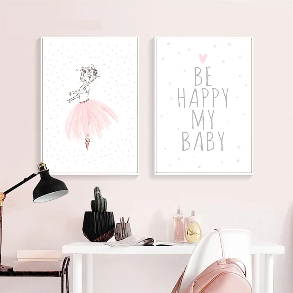 Настенная картина Kawaii для детской комнаты Картина на холсте розовые Мультяшные