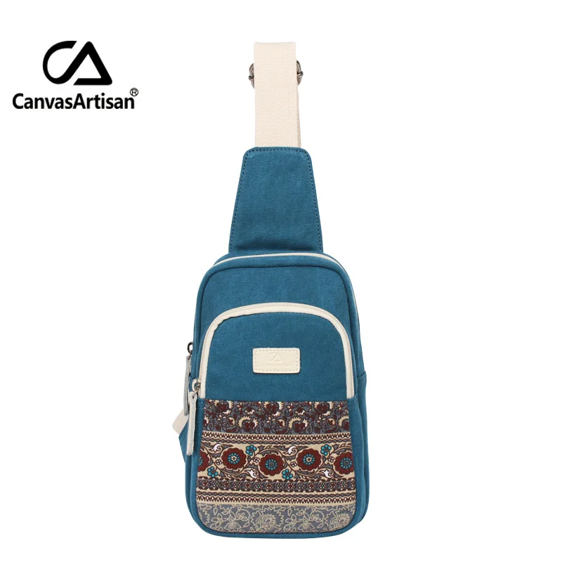 lake blue Canvasartisan наивысшего качества Мужская Холст Грудь Сумки Ретро стильная сумка через плечо для обувь для мужчин и женщин путешествия нагрудная сумка пара стиль - Цвет: lake blue