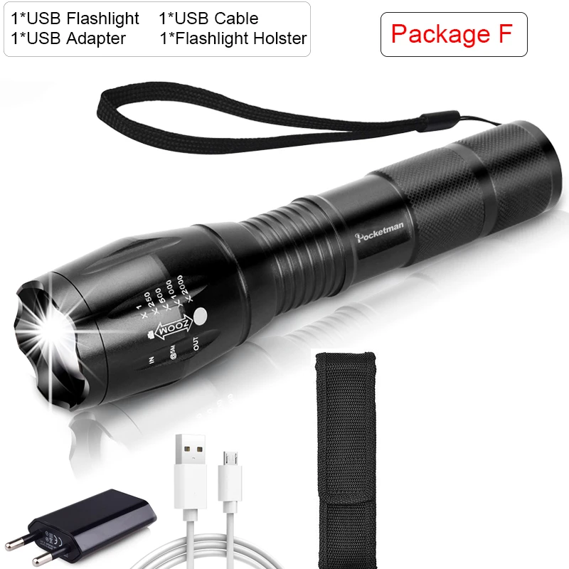 Package F Самый яркий Перезаряжаемый USB фонарик, светодиодный фонарь COB+ L2/T6, тактический фонарь, масштабируемый, высокая мощность, zaklamp, светодиодный фонарь - Испускаемый цвет: Package F
