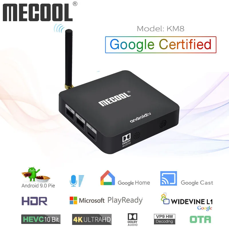 ТВ-приставка MECOOL KM8 A Smart tv Box Android 9,0 Google Голосовое управление Amlogic S905X 2 Гб ОЗУ 16 Гб ПЗУ Android ТВ-приставка Bluetooth телеприставка