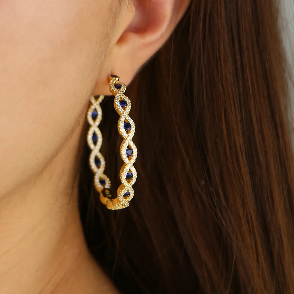 Высококачественные серьги-кольца с микро-закрепкой голубые радужные серьги из