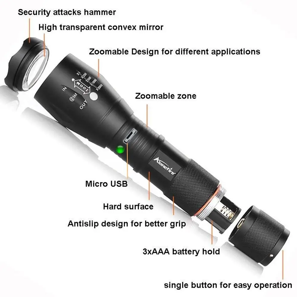Светодиодный фонарик AloneFire XM L T6 CREE фонафонарь с аккумулятором 18650 микро usb|torch