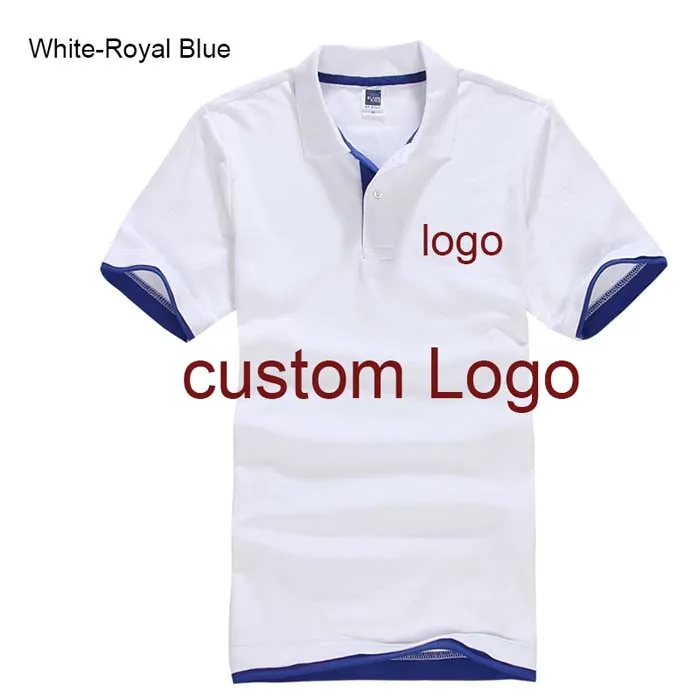 white royal blue Рубашка поло на заказ с принтом логотипа компании/отеля/персонала унисекс с коротким рукавом из хлопка - Цвет: white royal blue