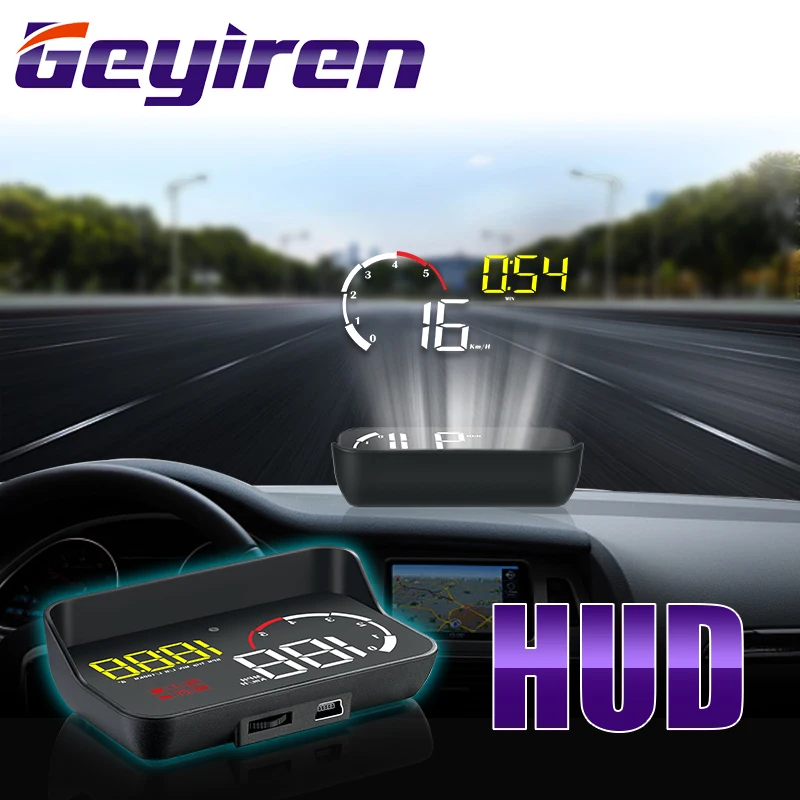 Geyiren новые M10 hud-дисплей с блендой желтый светодиодный световой сигнал для лобового стекла проектор головой вверх дисплей OBD сканер Скорость топлива Warnin
