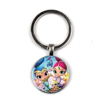 newest shimmer and shine cartoon keychain handbag charms purse accessory key ring holder kids jewelry birthday party gift