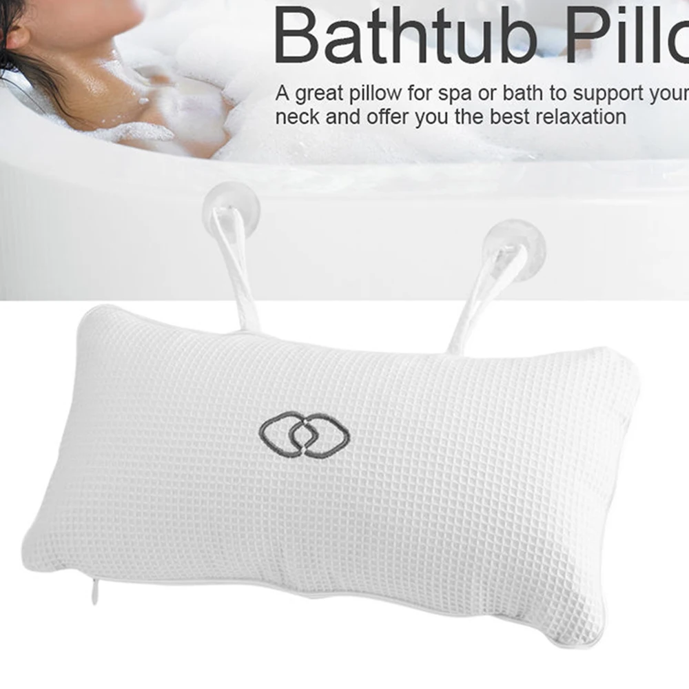 

Useful Anti-slip Bathtub Pillow Spa Bath Cushion Head Neck Rest Relax w/ Suction Cup With PVC Inside Bag New 2019