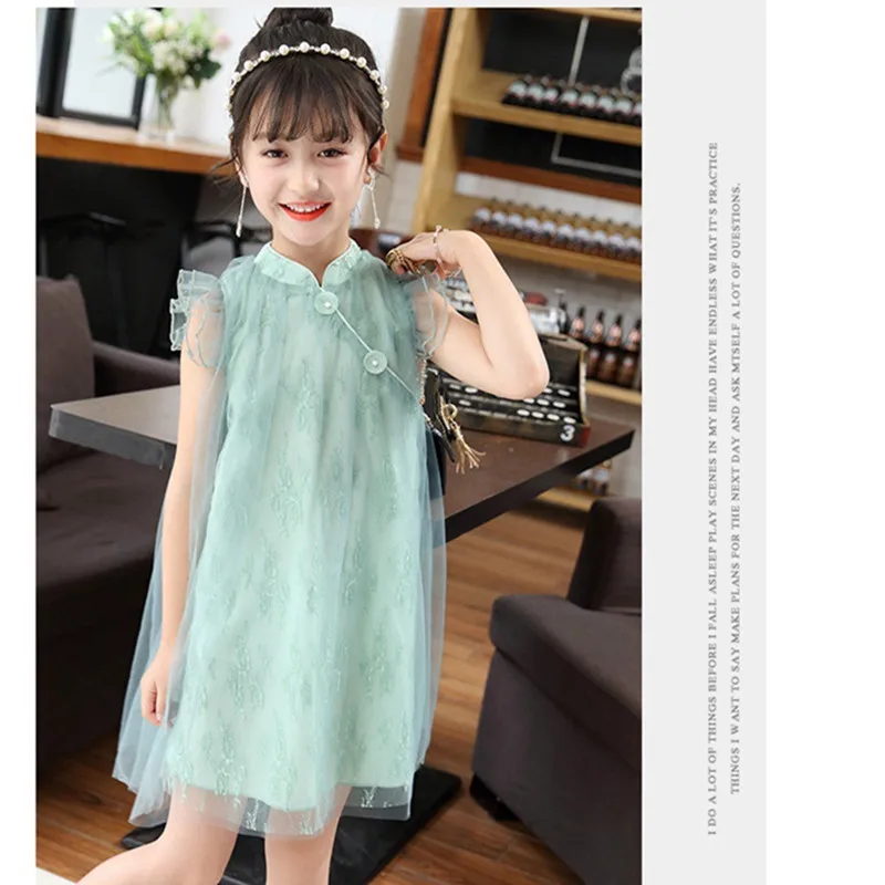 

Girls Sleeveless Dress Kid Chinese Style Dresses Children Embroidered Gauze Cheongsam Dresses Vestidos 2019 Children's Clothes