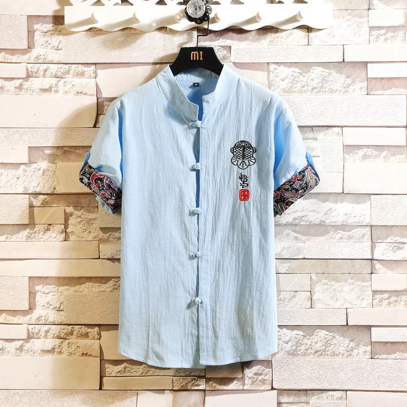 Фото 2019 Summer Plus Size Men's Baggy Solid Cotton Linen Short sleeve frog Button Pocket Shirts camisa masculina camisas 7068 Мужская 2019 Summer Plus Size Men's Baggy Solid Cotton Linen Short sleeve frog Button Pocket Shirts camisa masculina camisas 7068 Мужская