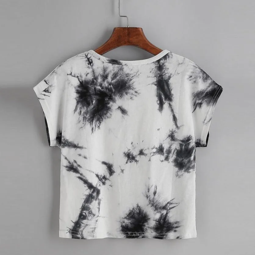 Женская Повседневная Свободная футболка с коротким рукавом и принтом Tie Dye, топы, блузы, летняя одежда для женщин, богемные летние топы для женщин