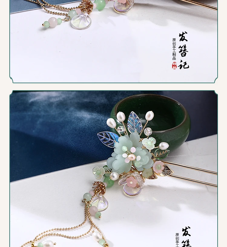 Древний ручной работы зеленый cheongsam заколка для волос bridel аксессуары для волос головной убор для кимоно ханьфу, косплей