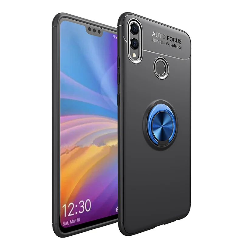 black Blue Чехол honor 8C для huawei honor 8C, чехол с вращающимся кольцом на палец, Матовая Мягкая силиконовая задняя крышка для huawei honor 8C, чехол - Цвет: black Blue