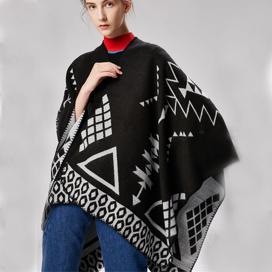 Клетчатые шарфы женские мягкие пончо кардиганы рождественский подарок