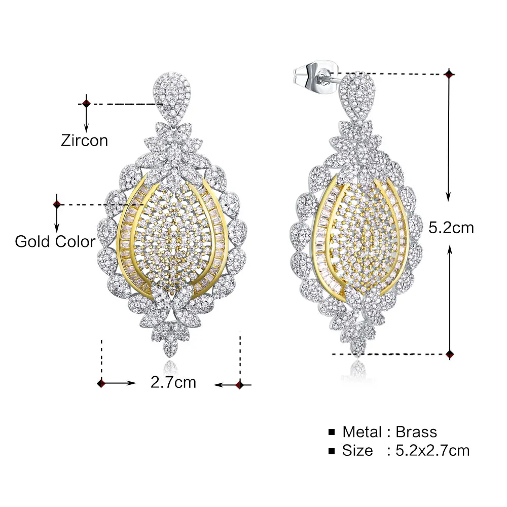 

Newest women Earrings luxury drop Earring 2 tone plated setting white cz earring wedding party Fashion jewelry Free shipping