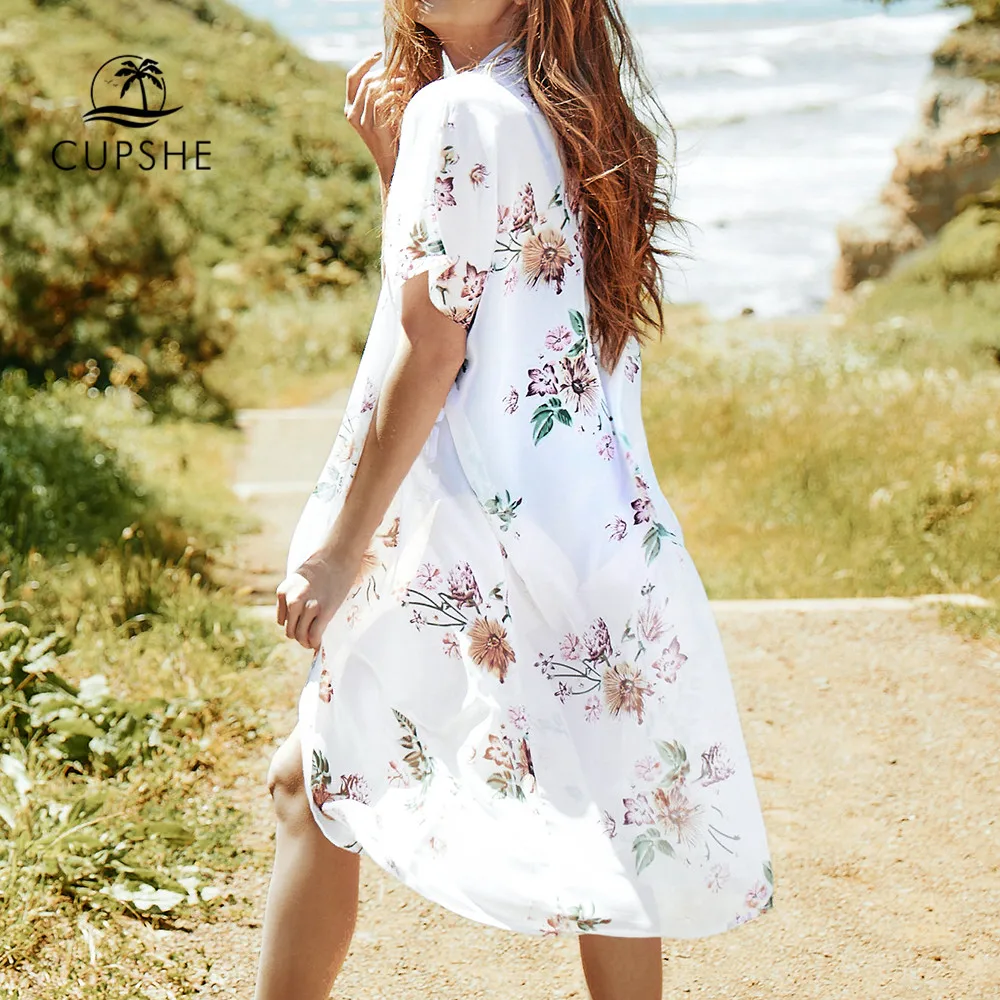 CUPSHE темно синий цветочный принт короткий рукав прикрытие Сексуальная Пляжная