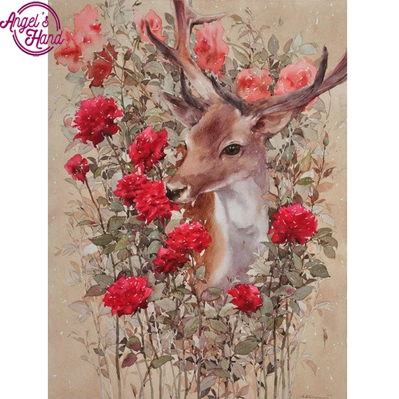 

Diamond painting animal icons full DIY 3d diamond embroidery deer red rose pictures of rhinestones cross-stitch mosaic stickers