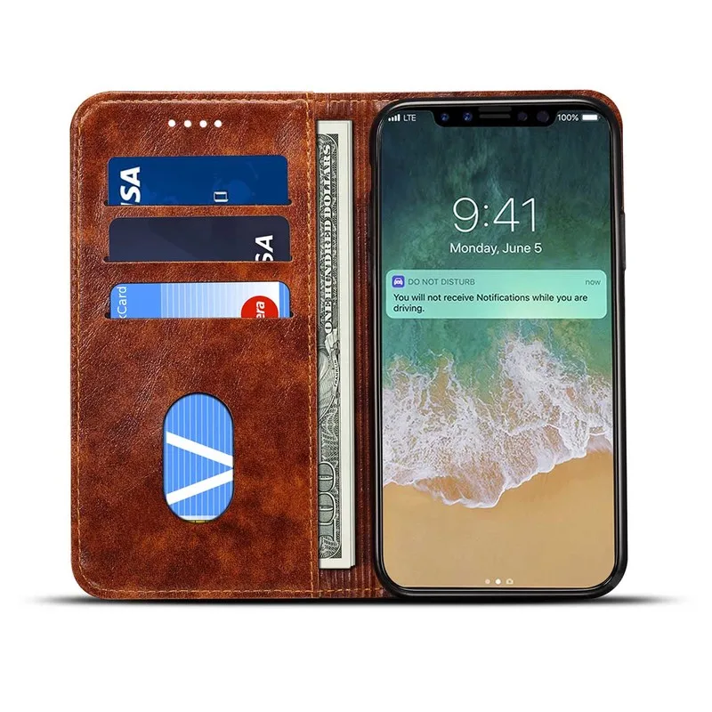 Подставка держатель чехол для iPhone 6 6s 7 8 плюс Винтаж Флип сумки кожа Магнитная